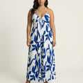 Anna-Kaci Sleeveless Printed Wide Leg Jumpsuit with Halter Neck Tie Front Detail Flowy Relaxed Fit