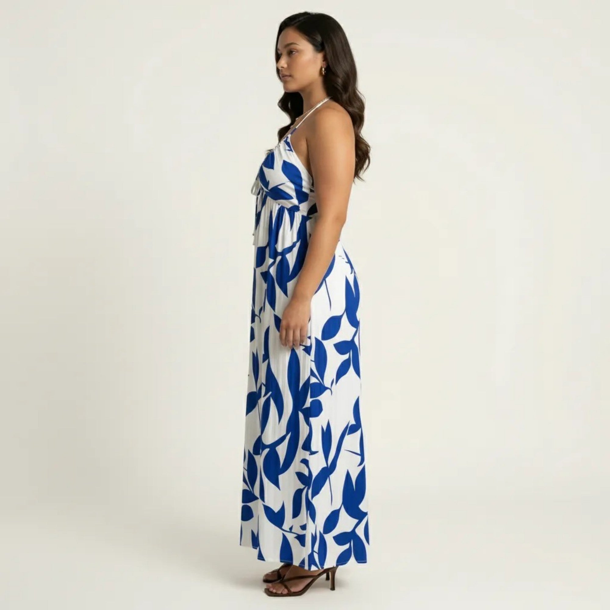 Anna-Kaci Sleeveless Printed Wide Leg Jumpsuit with Halter Neck Tie Front Detail Flowy Relaxed Fit