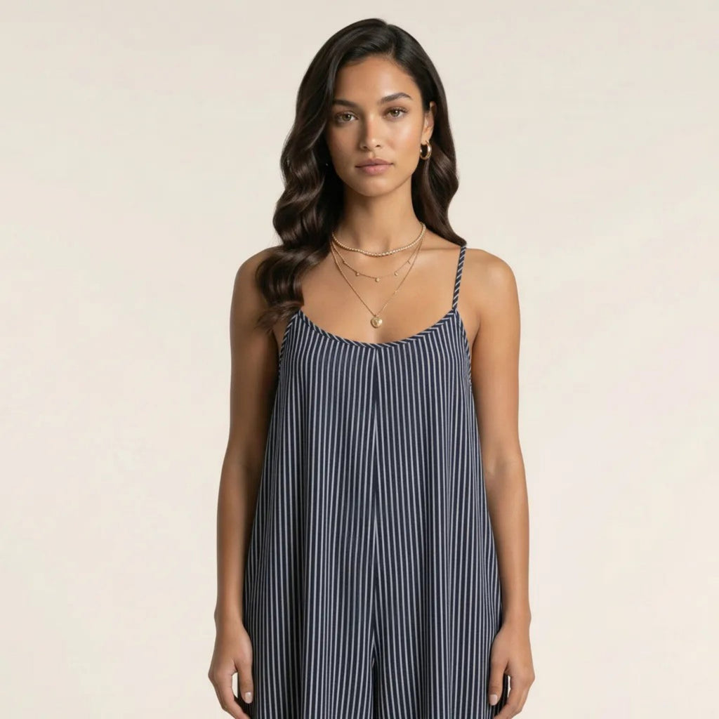 Anna-Kaci Sleeveless Striped Wide Leg Jumpsuit with Spaghetti Straps Loose Fit Flowy One Piece