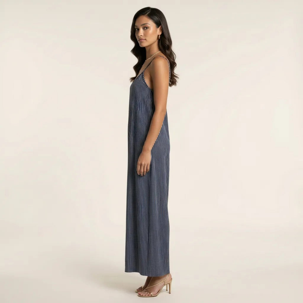 Anna-Kaci Sleeveless Striped Wide Leg Jumpsuit with Spaghetti Straps Loose Fit Flowy One Piece