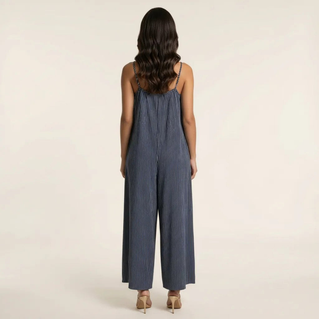 Anna-Kaci Sleeveless Striped Wide Leg Jumpsuit with Spaghetti Straps Loose Fit Flowy One Piece