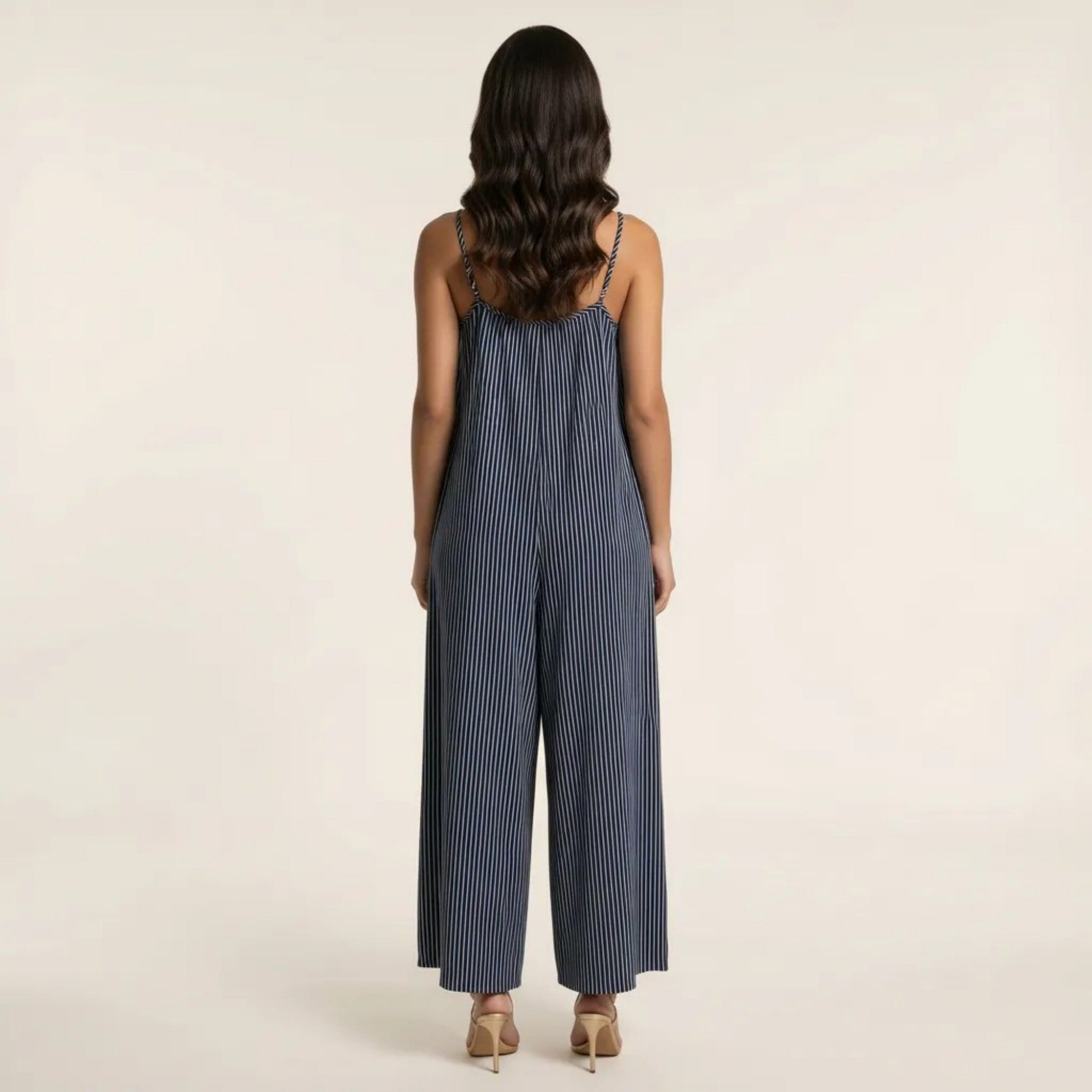 Anna-Kaci Sleeveless Striped Wide Leg Jumpsuit with Spaghetti Straps Loose Fit Flowy One Piece