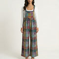 Anna-Kaci Plaid Wide Leg Overalls Jumpsuit with Adjustable Shoulder Straps Front Pocket Relaxed Fit