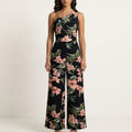 Anna-Kaci Sleeveless Floral Wide Leg Jumpsuit with Asymmetrical Neckline Adjustable Strap Relaxed Fit