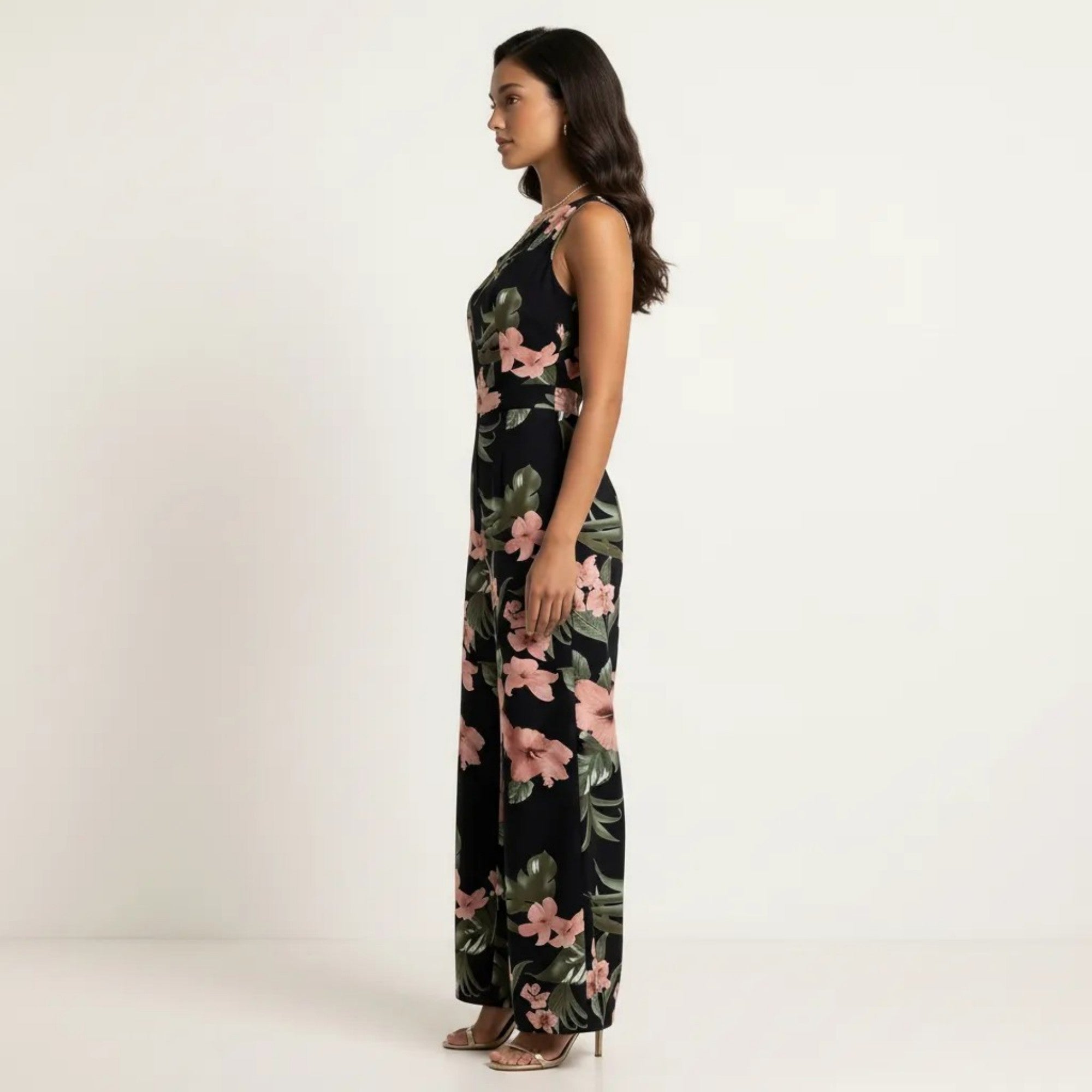 Anna-Kaci Sleeveless Floral Wide Leg Jumpsuit with Asymmetrical Neckline Adjustable Strap Relaxed Fit