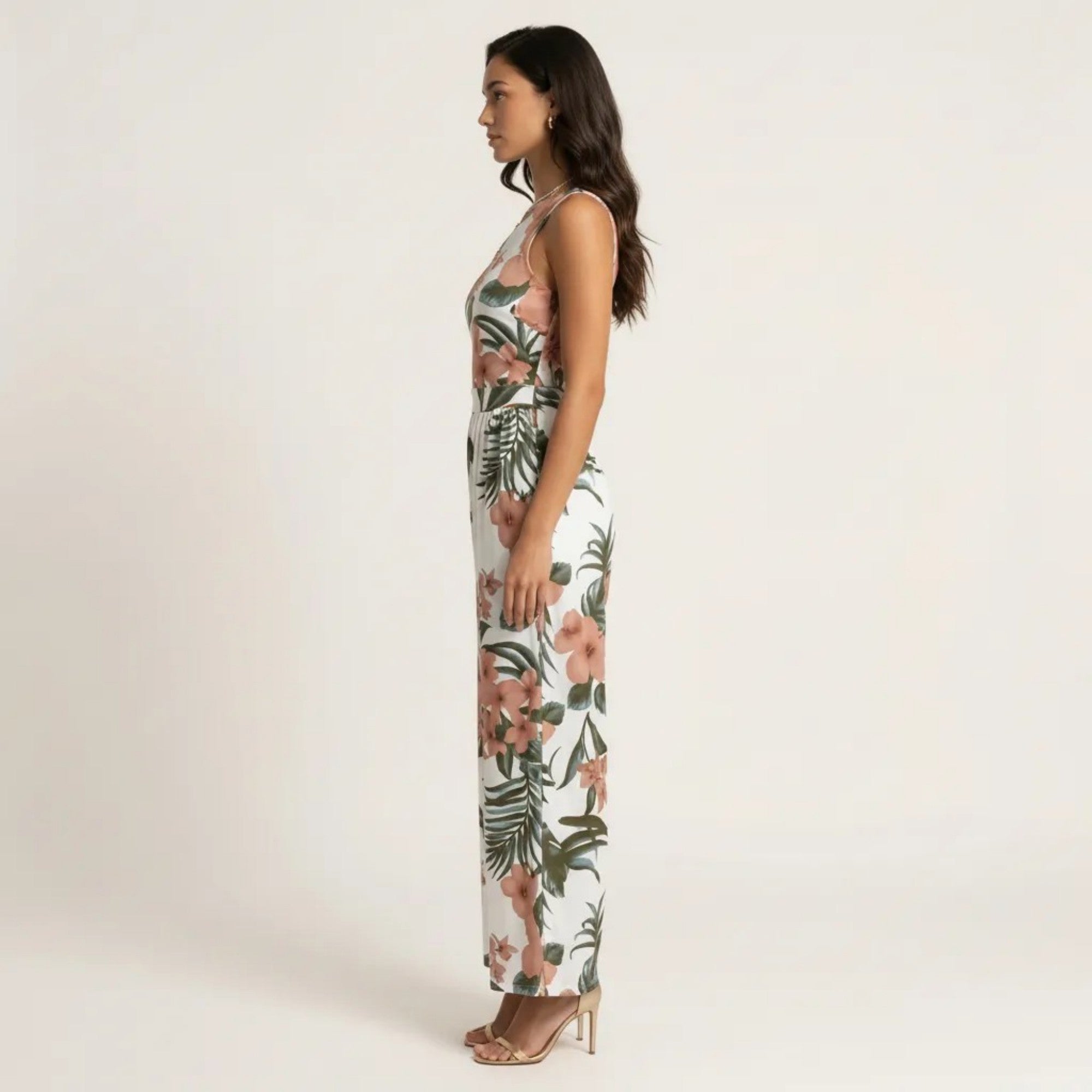Anna-Kaci Sleeveless Floral Wide Leg Jumpsuit with Asymmetrical Neckline Adjustable Strap Relaxed Fit