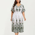 Anna-Kaci Short Sleeve V Neck Midi Dress with Elastic Waist All Over Floral Print Flowy Fit Casual Dress