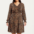 Anna-Kaci Long Sleeve Leopard Print Midi Dress with V Neck Elastic Waist Flowy A Line Fit Casual Dress