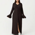 Anna-Kaci Button Down Maxi Dress with Collar Neck Flare Sleeve Detail Front Slit Relaxed Fit Dress
