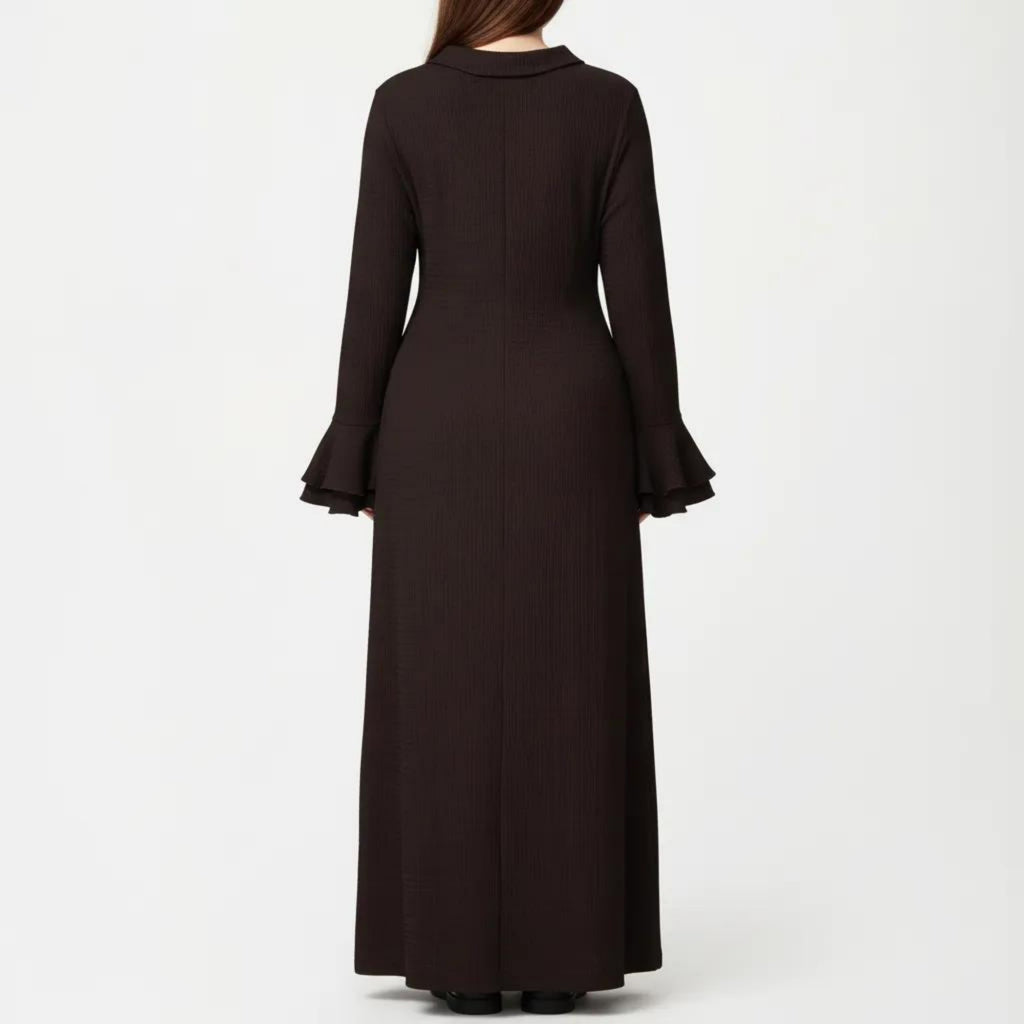 Anna-Kaci Button Down Maxi Dress with Collar Neck Flare Sleeve Detail Front Slit Relaxed Fit Dress