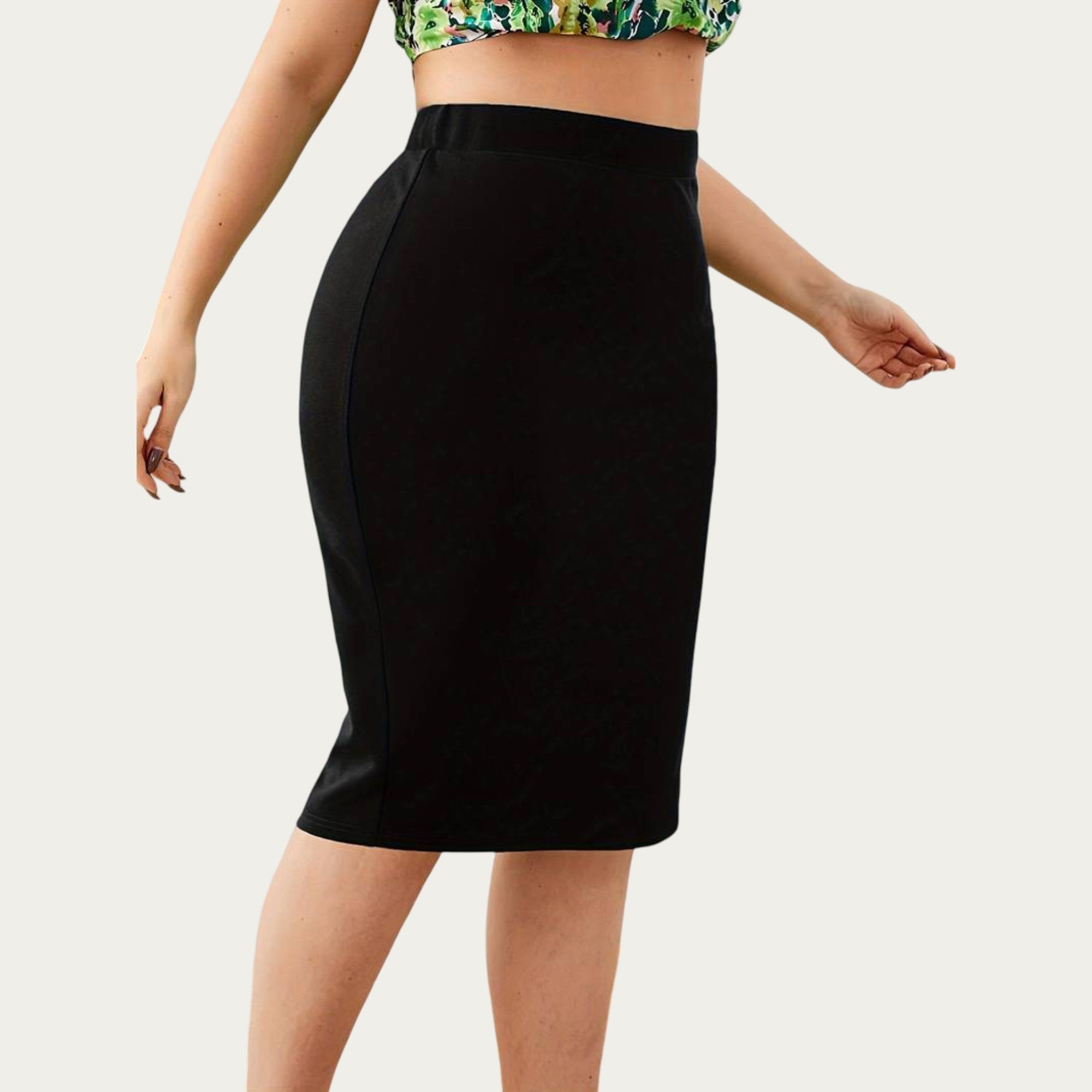Anna-Kaci Plus Size High Waist Pencil Skirt with Stretch Fit Knee Length Bodycon Silhouette Pull On Skirt