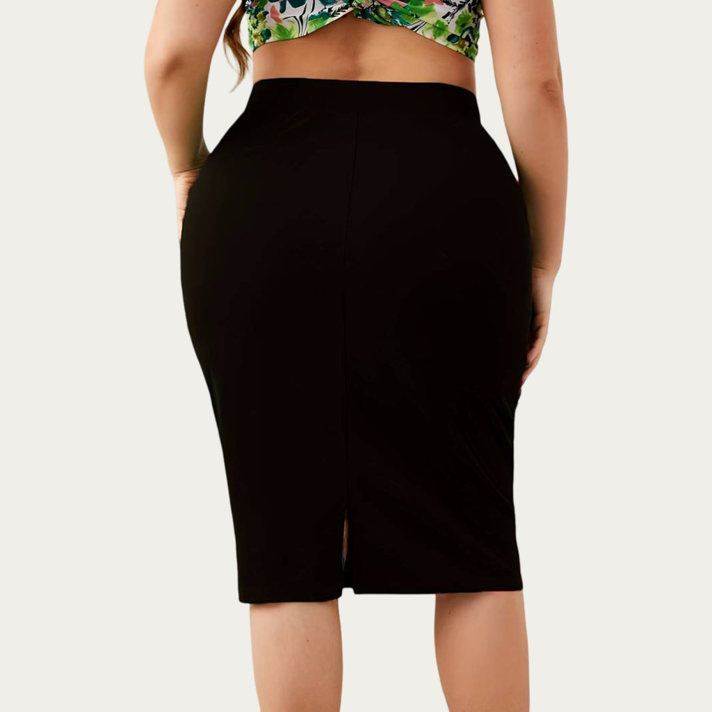 Anna-Kaci Plus Size High Waist Pencil Skirt with Stretch Fit Knee Length Bodycon Silhouette Pull On Skirt