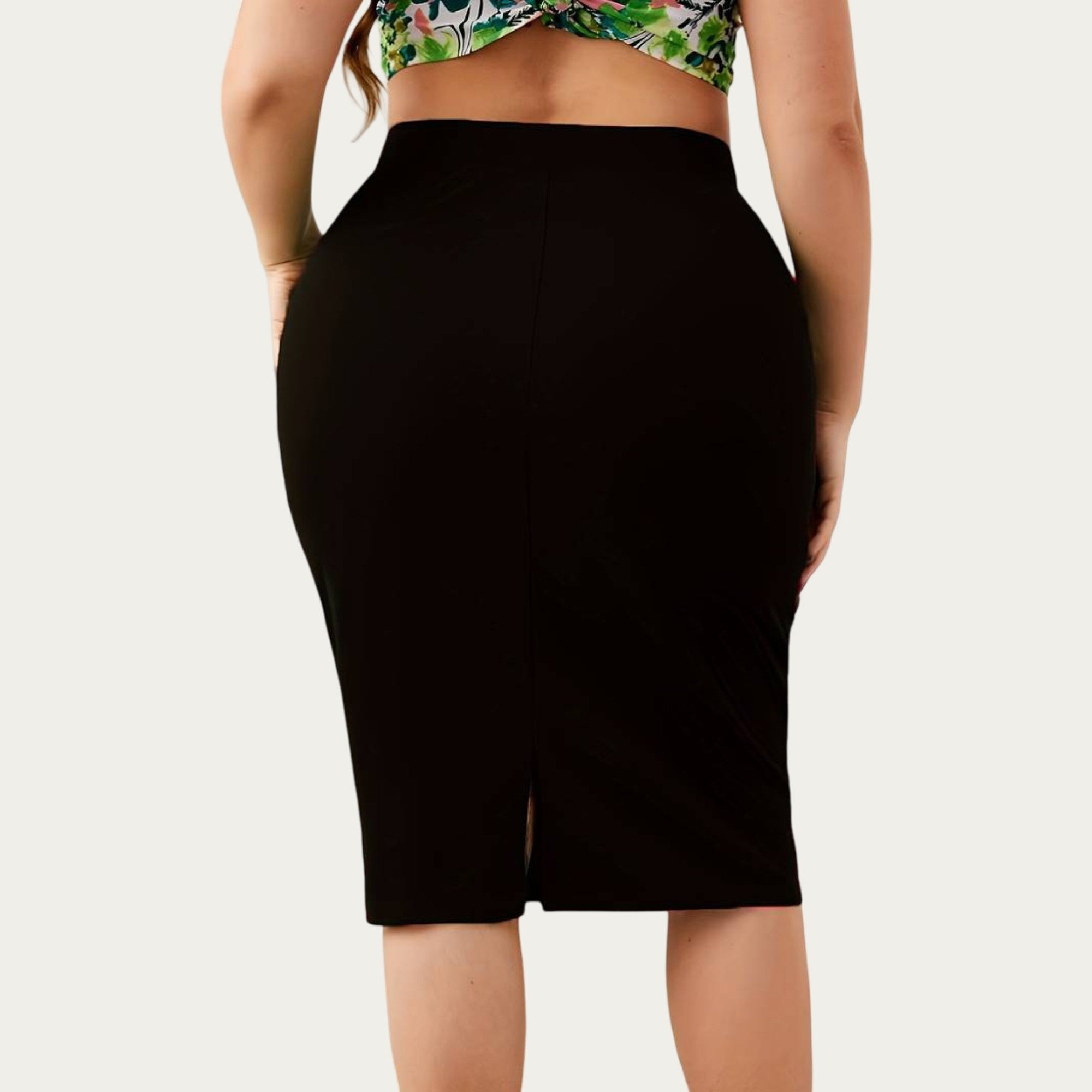 Anna-Kaci Plus Size High Waist Pencil Skirt with Stretch Fit Knee Length Bodycon Silhouette Pull On Skirt