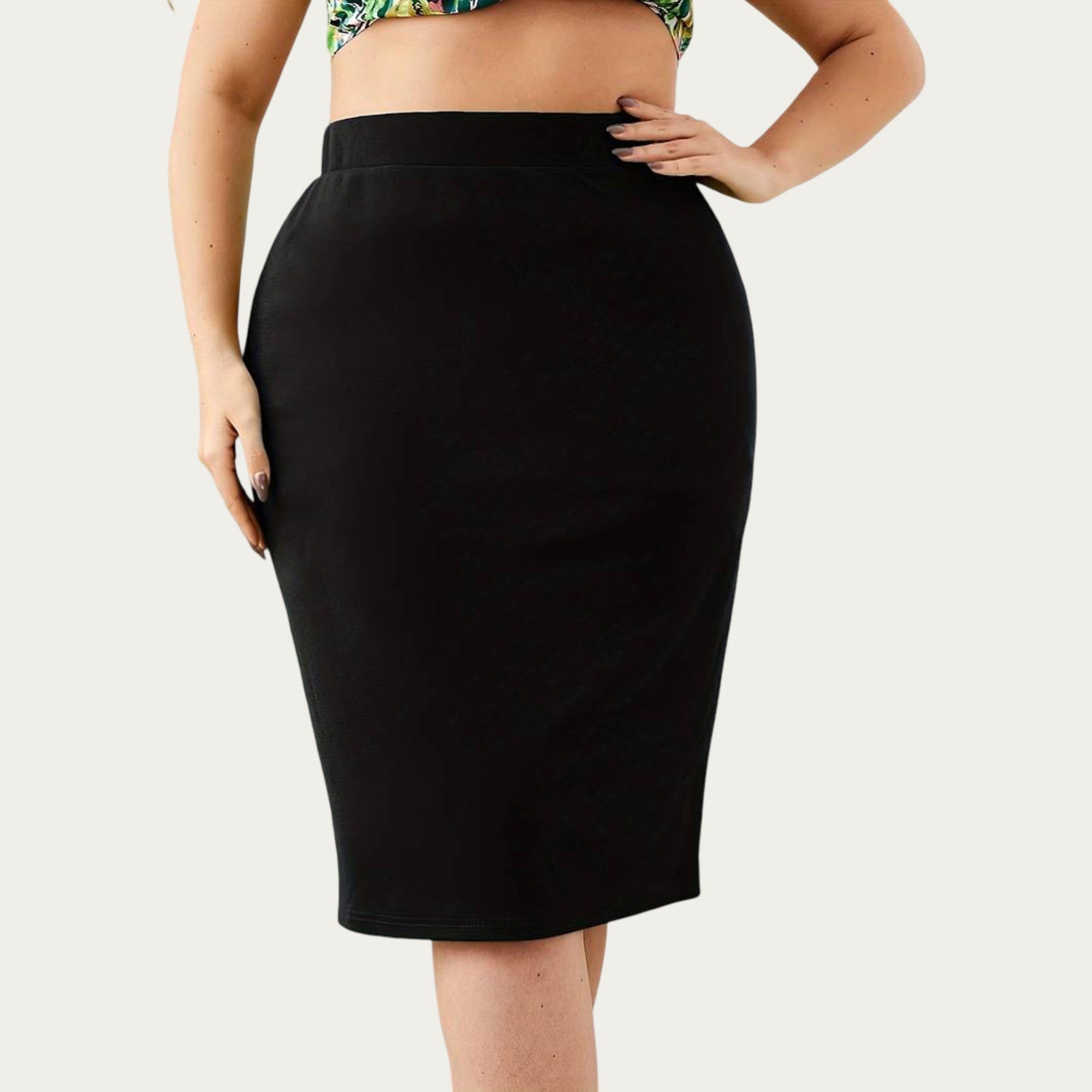 Anna-Kaci Plus Size High Waist Pencil Skirt with Stretch Fit Knee Length Bodycon Silhouette Pull On Skirt