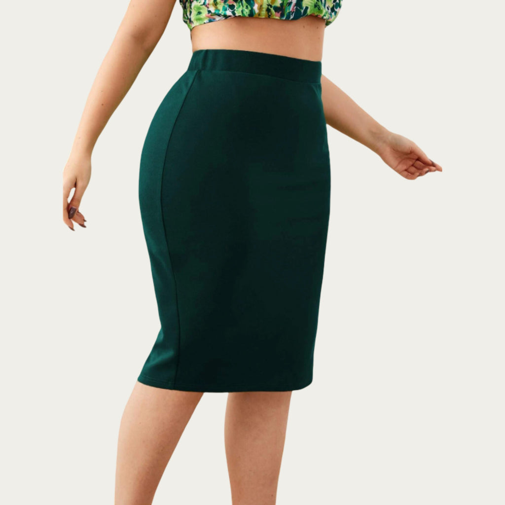 Anna-Kaci Plus Size High Waist Pencil Skirt with Stretch Fit Knee Length Bodycon Silhouette Pull On Skirt
