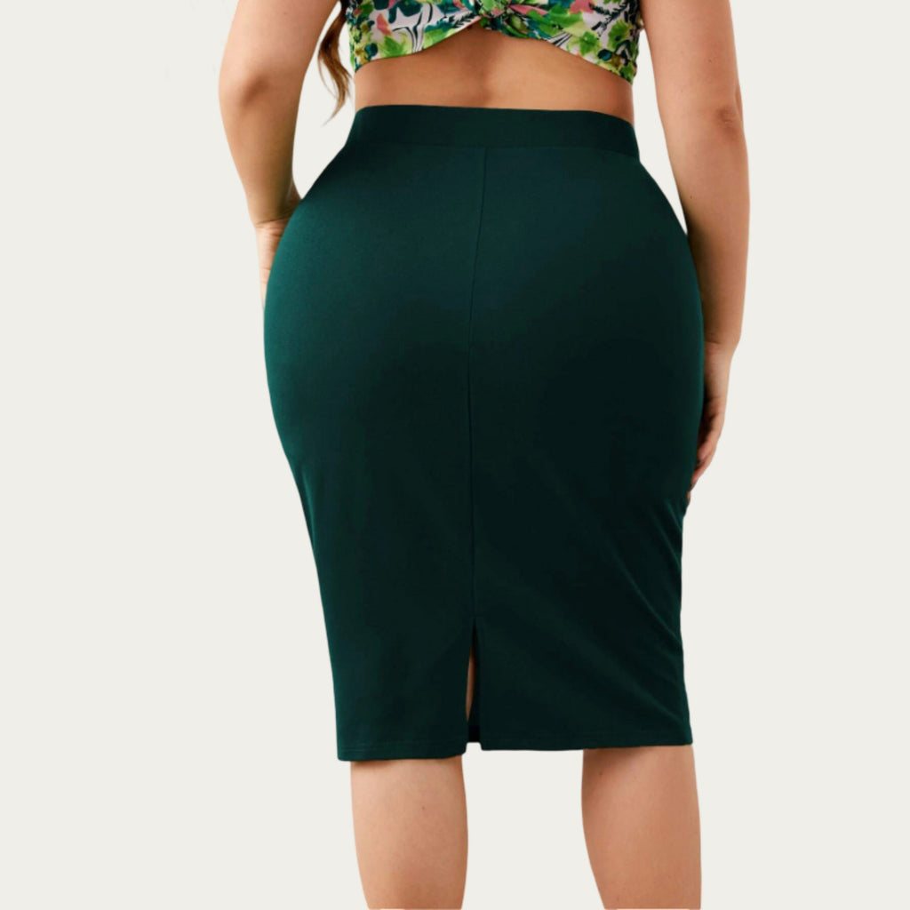Anna-Kaci Plus Size High Waist Pencil Skirt with Stretch Fit Knee Length Bodycon Silhouette Pull On Skirt