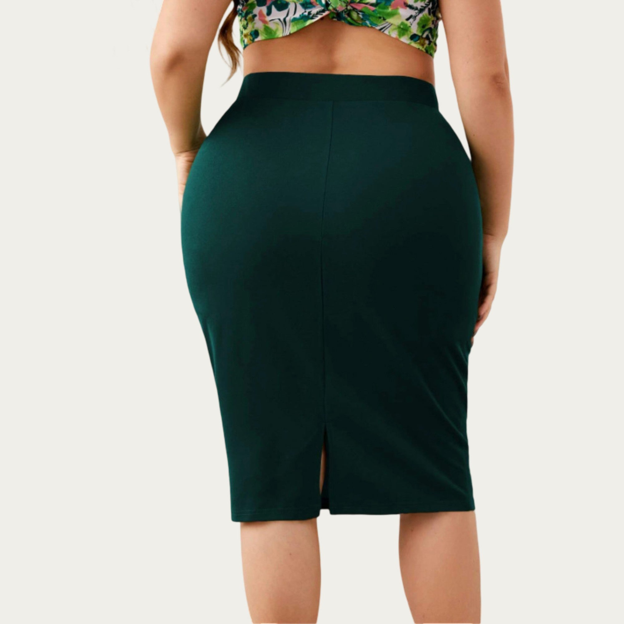 Anna-Kaci Plus Size High Waist Pencil Skirt with Stretch Fit Knee Length Bodycon Silhouette Pull On Skirt