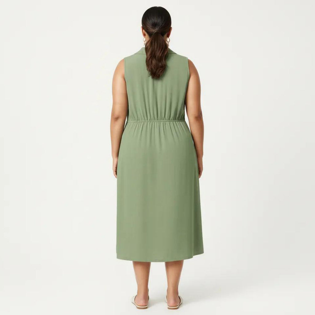 Anna-Kaci Plus Size Sleeveless Wrap Midi Dress with Side Button Detail V Neck Structured Flowy Dress