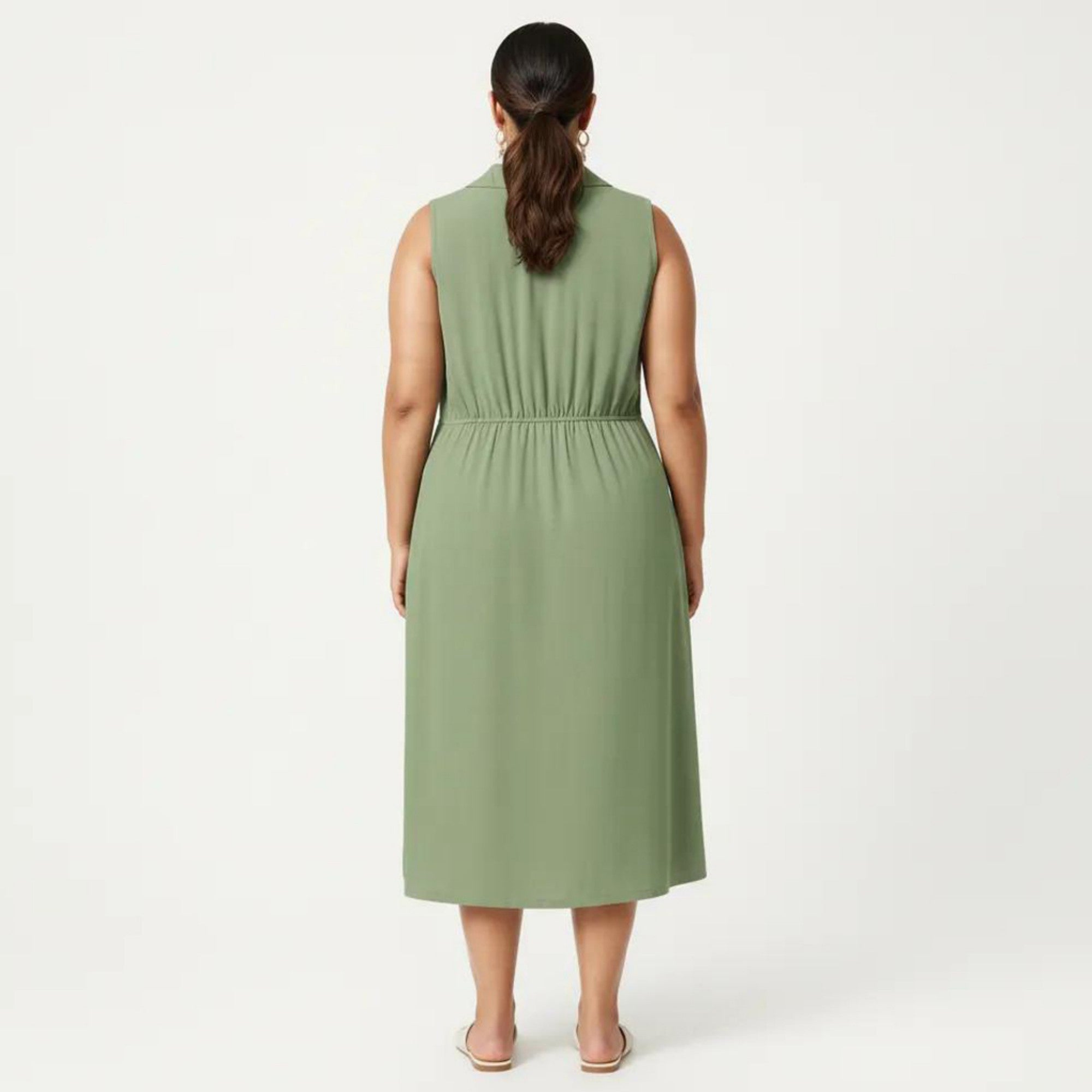 Anna-Kaci Plus Size Sleeveless Wrap Midi Dress with Side Button Detail V Neck Structured Flowy Dress