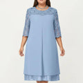 Anna-Kaci Plus Size Lace Yoke Midi Dress with Sheer Sleeve Detail and Layered Hem Flowy Elegant Dress