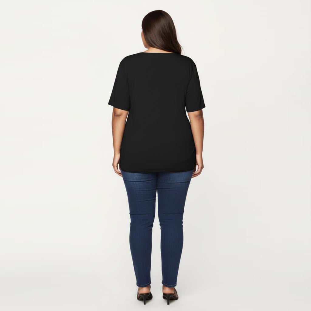 Anna-Kaci Plus Size Short Sleeve Top with Scalloped Eyelet Hem Round Neck Loose Fit Casual Blouse
