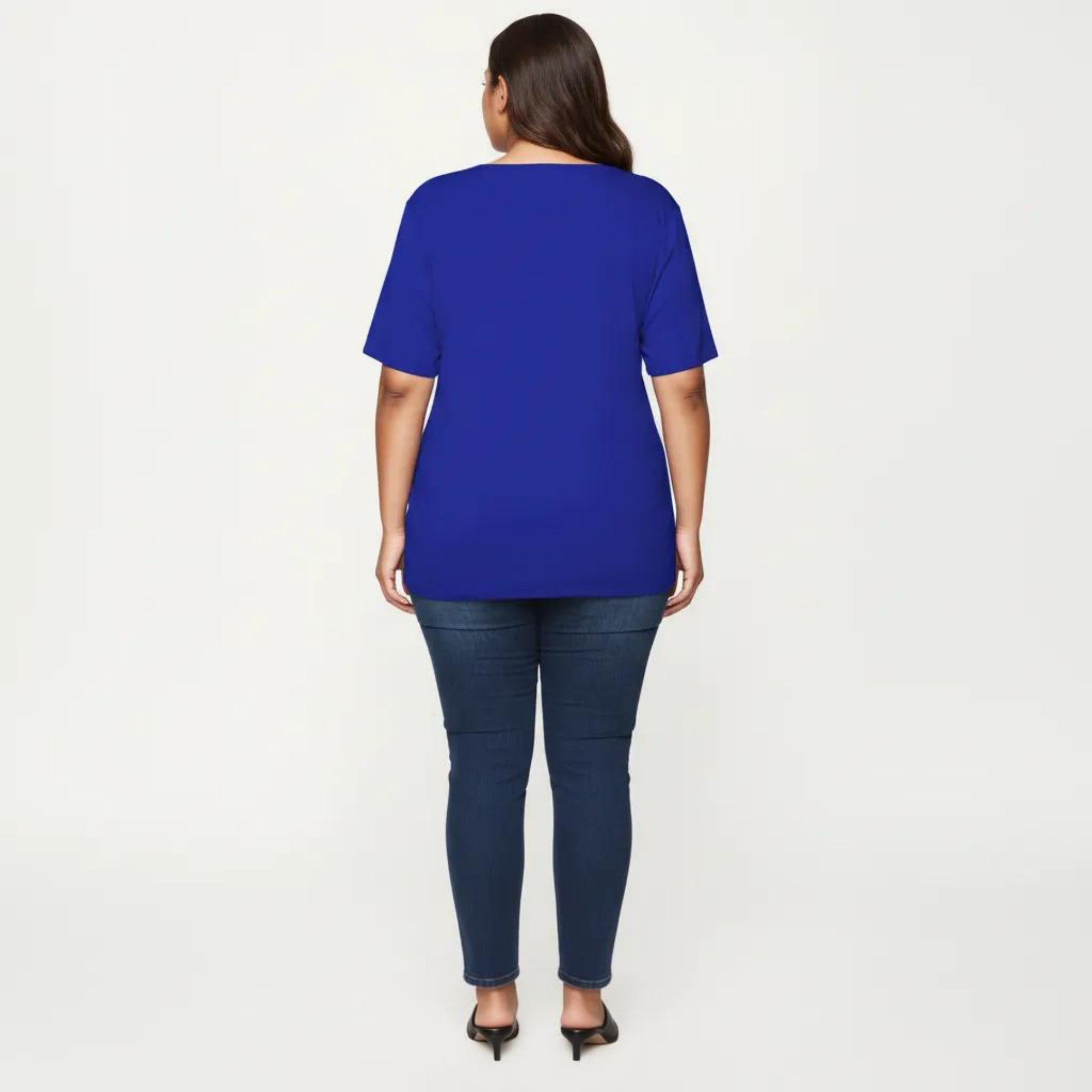 Anna-Kaci Plus Size Short Sleeve Top with Scalloped Eyelet Hem Round Neck Loose Fit Casual Blouse