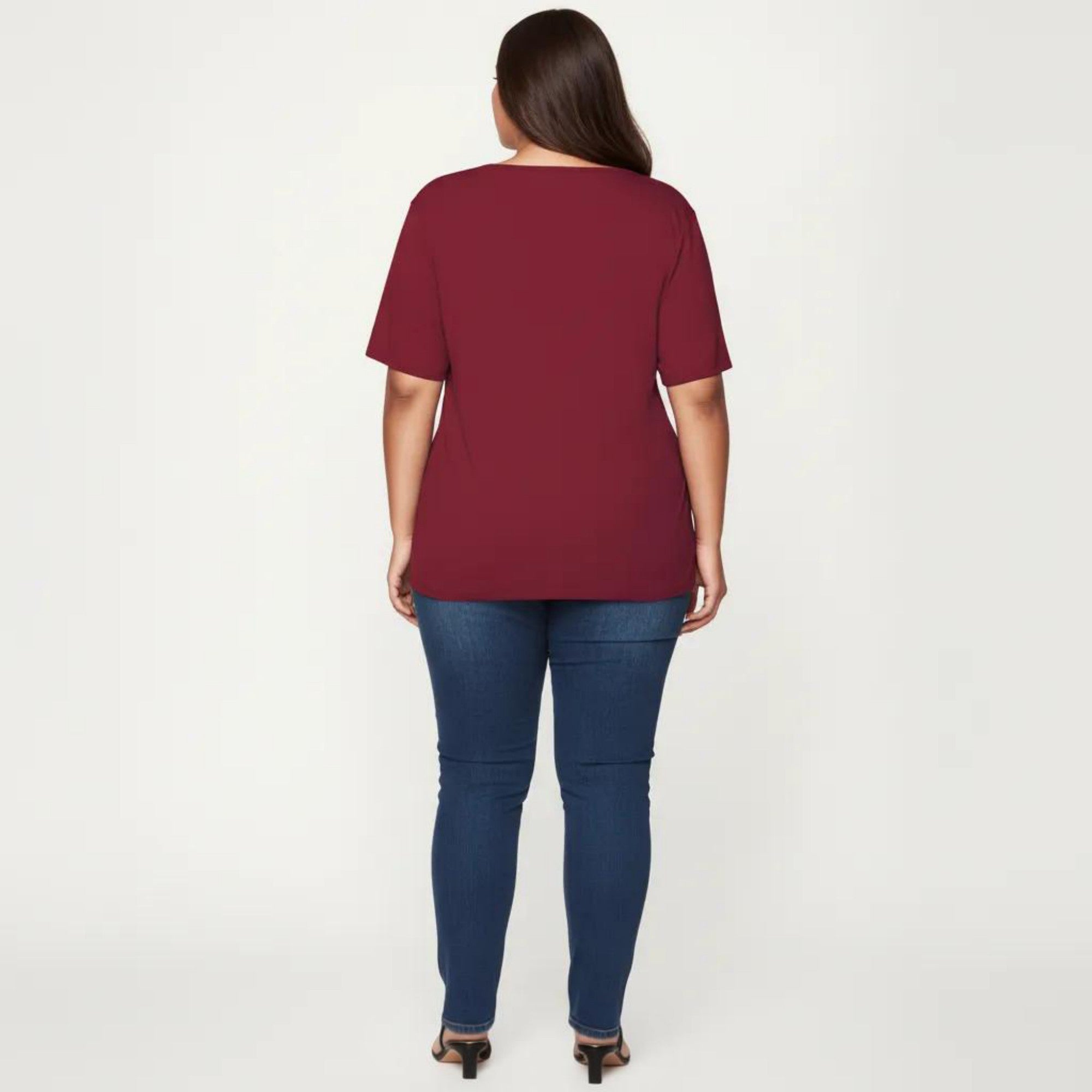 Anna-Kaci Plus Size Short Sleeve Top with Scalloped Eyelet Hem Round Neck Loose Fit Casual Blouse