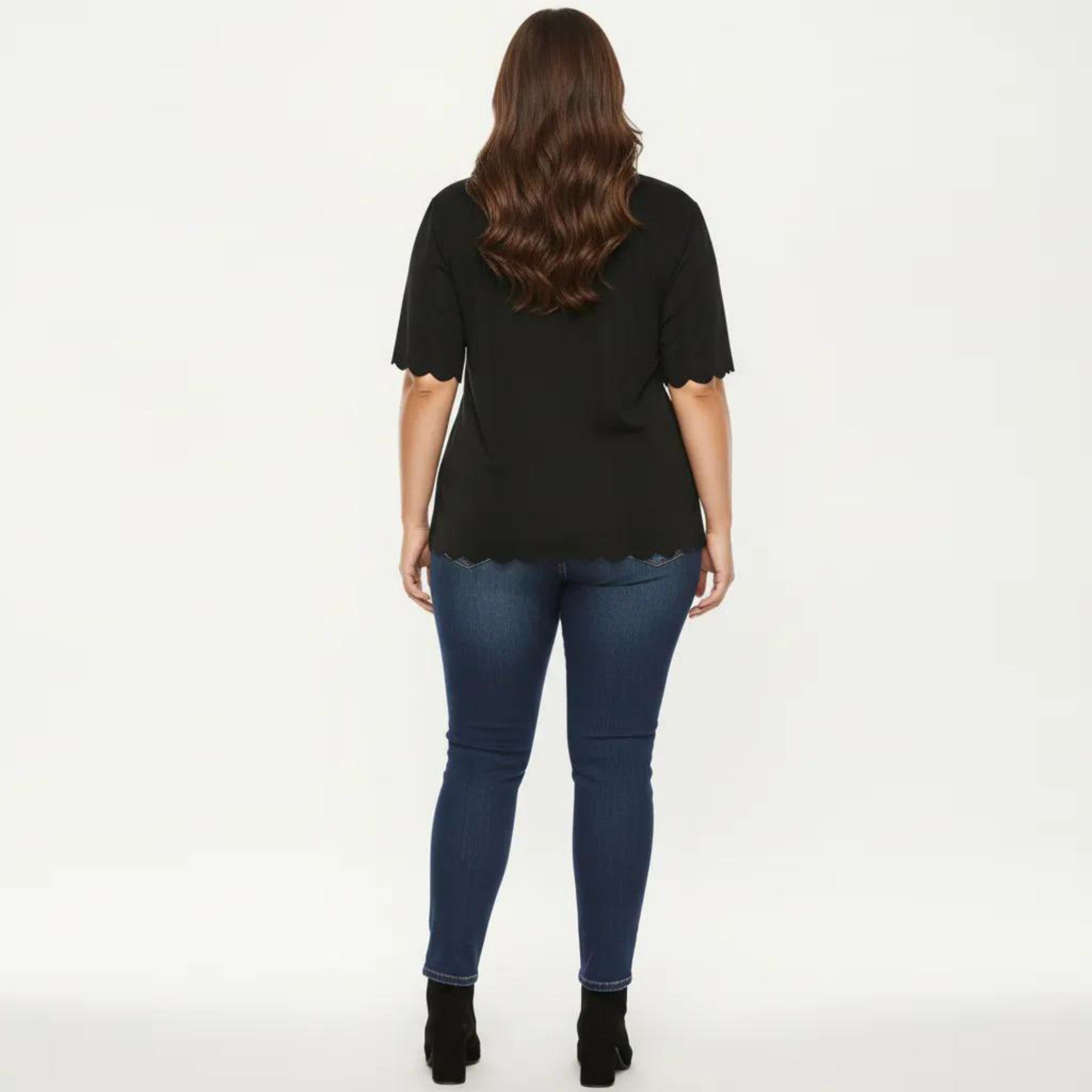 Anna-Kaci Plus Size Short Sleeve Top with Scalloped Hem Round Neck Loose Fit Casual Blouse