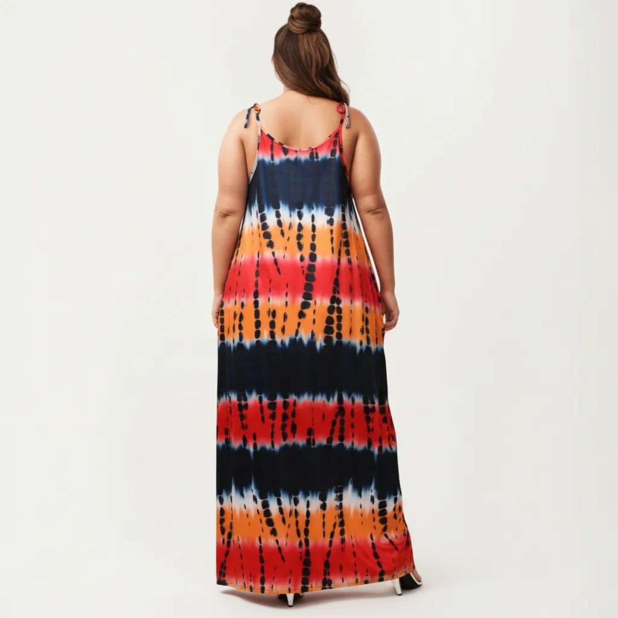 Anna-Kaci Plus Size Maxi Dress with Adjustable Strap Scoop Neck Tie Dye Print Loose Fit Casual Dress