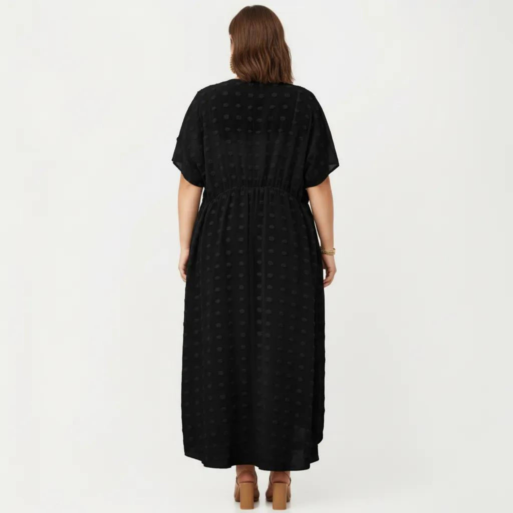 Anna-Kaci Sheer Midi Cover Up Dress with V Neck Drawstring Waist Swiss Dot High Low Hem Beach Layer