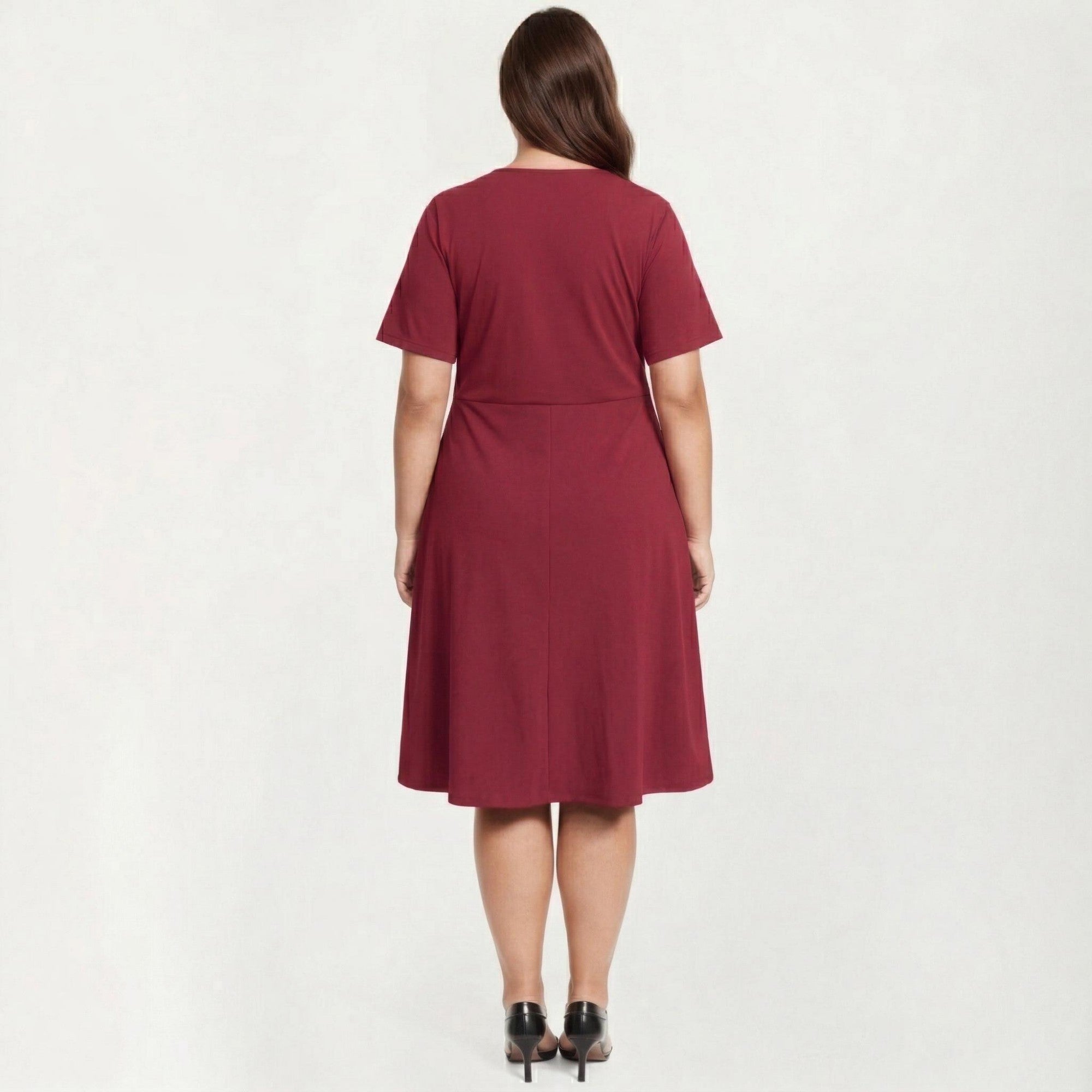 Anna-Kaci Short Sleeve Midi Dress with Laser Cut Detail Round Neck A Line Fit and Flare Casual Dress