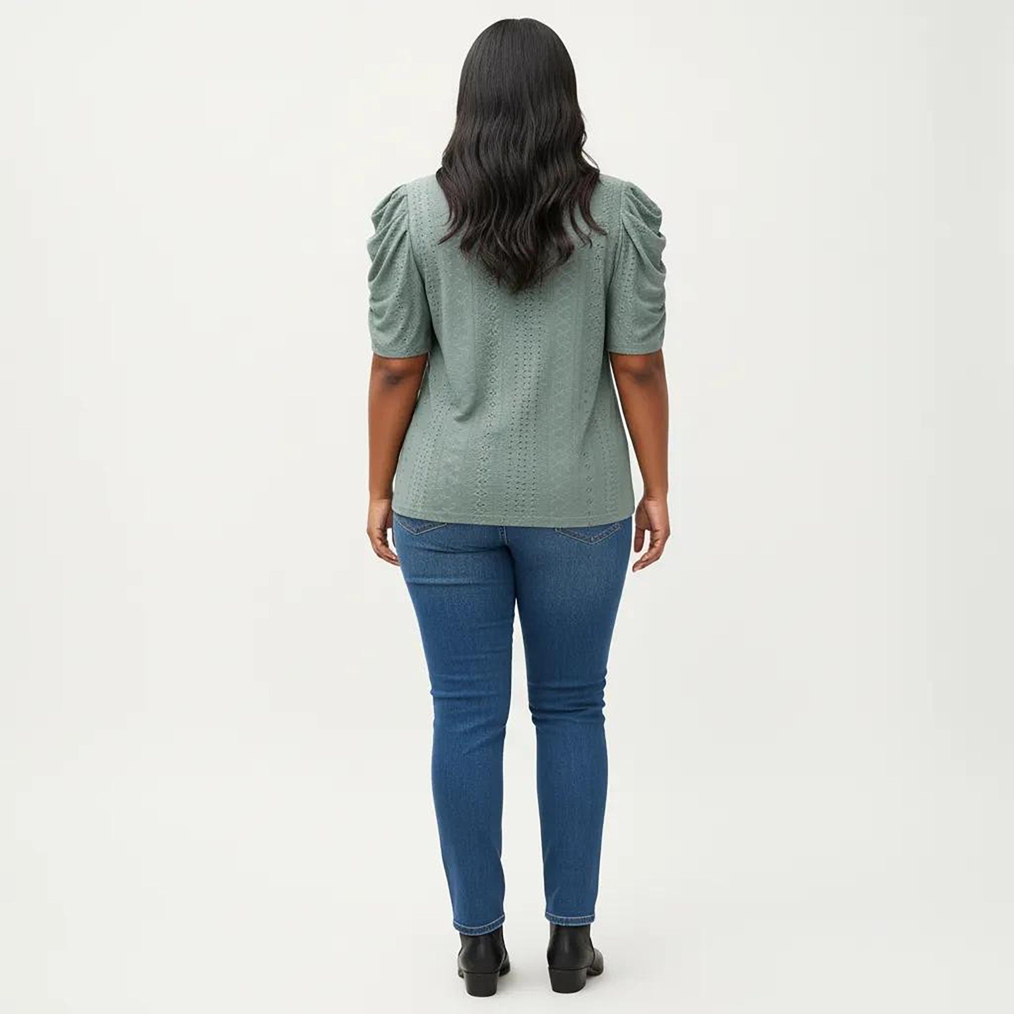 Anna-Kaci Women's Plus Size Short Sleeve Knit Top with Puff Sleeves Textured Pattern Crew Neck Relaxed Shirt