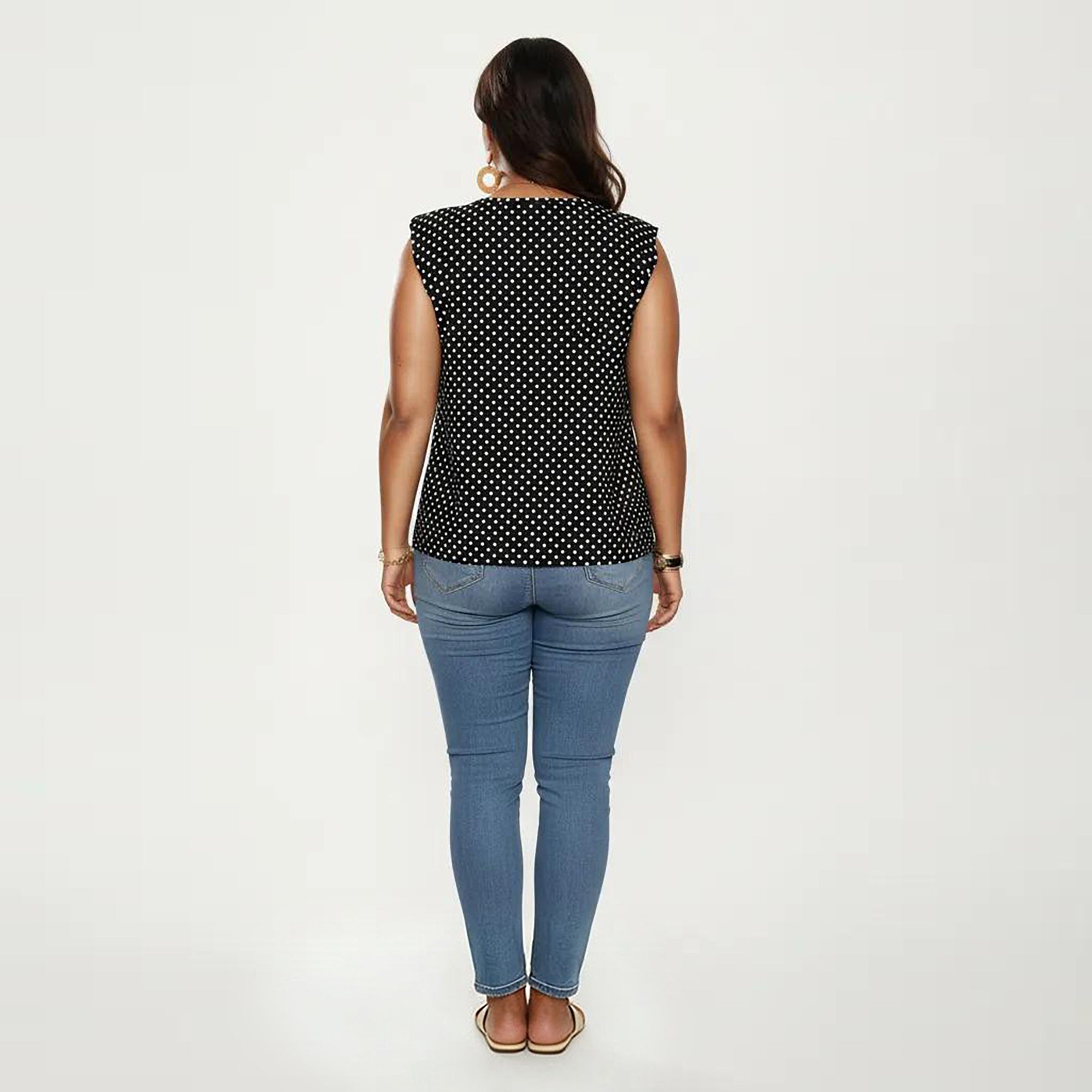 Anna-Kaci Women's Plus Size Sleeveless Blouse with Keyhole Neck Polka Dot Print Lightweight Woven Fabric Top