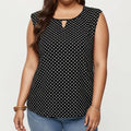 Anna-Kaci Women's Plus Size Sleeveless Blouse with Keyhole Neck Polka Dot Print Lightweight Woven Fabric Top