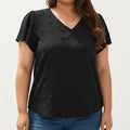 Anna-Kaci Women's Plus Size Short Sleeve V Neck Blouse with Textured Swiss Dot Fabric Lightweight Woven Top