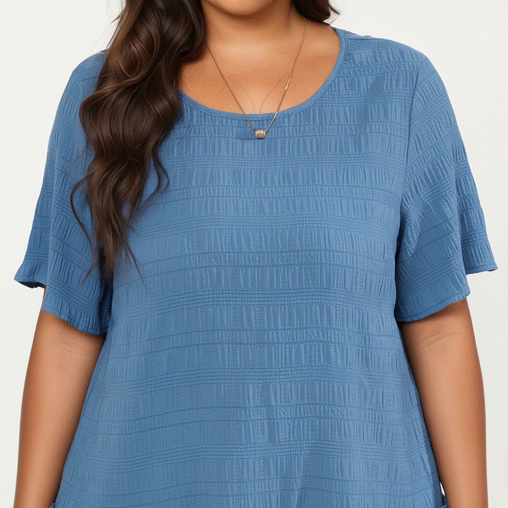 Anna-Kaci Women's Plus Size Short Sleeve Peplum Top with Textured Knit Fabric Round Neck Ruffle Hem Shirt