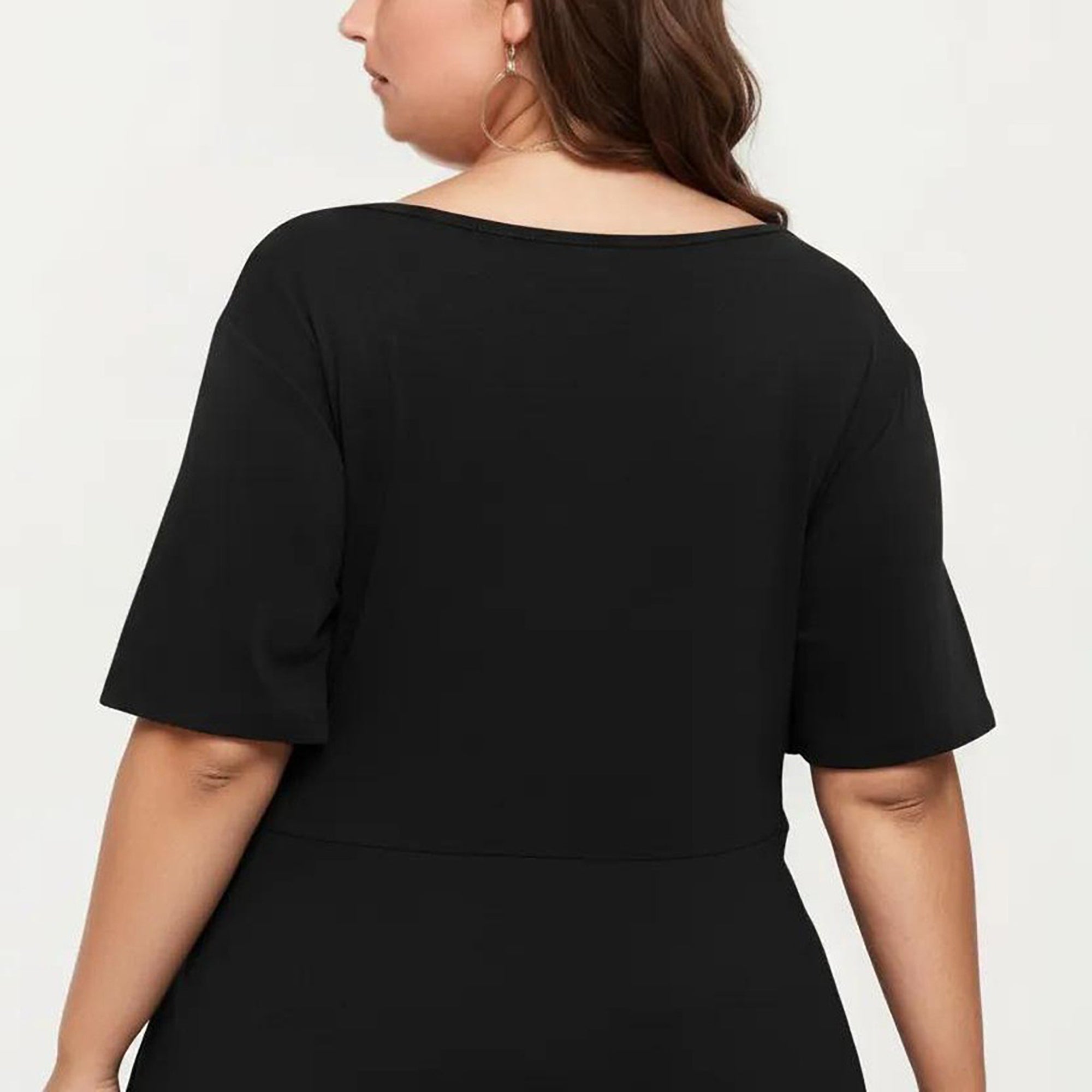 Anna-Kaci Women's Plus Size Short Sleeve Scoop Neck Top with Waist Tie Detail Flowy Peplum Hem Relaxed Shirt