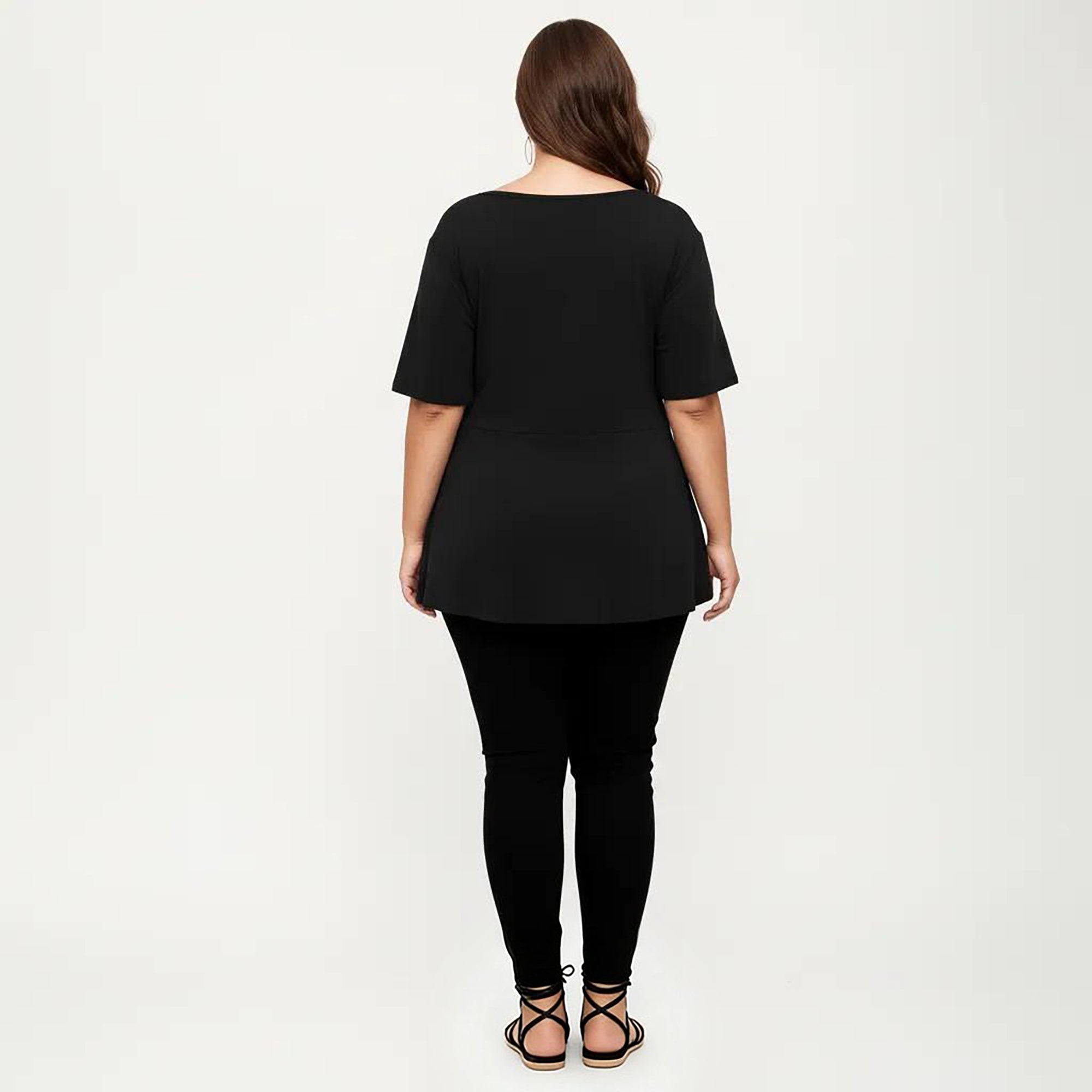 Anna-Kaci Women's Plus Size Short Sleeve Scoop Neck Top with Waist Tie Detail Flowy Peplum Hem Relaxed Shirt