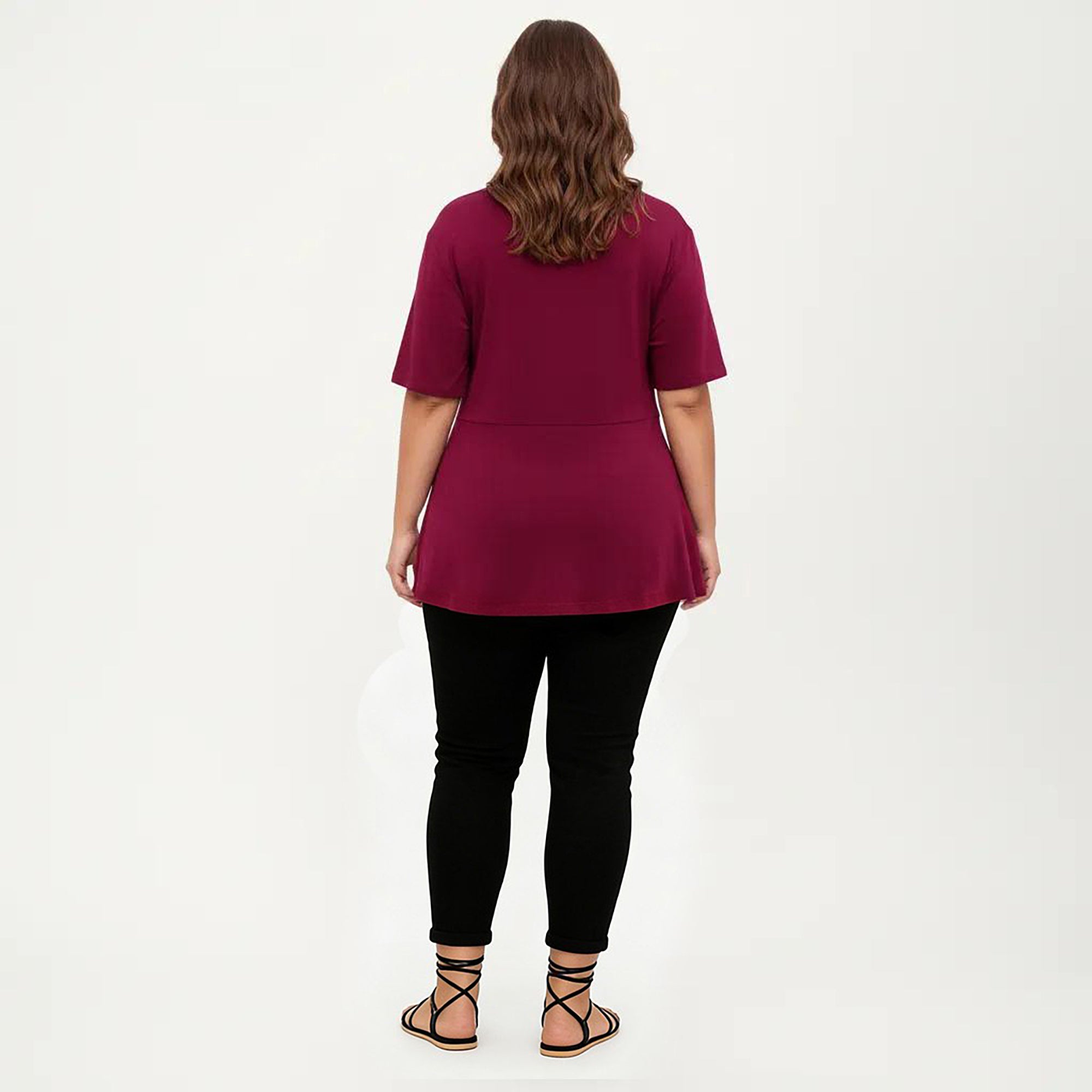 Anna-Kaci Women's Plus Size Short Sleeve Scoop Neck Top with Waist Tie Detail Flowy Peplum Hem Relaxed Shirt
