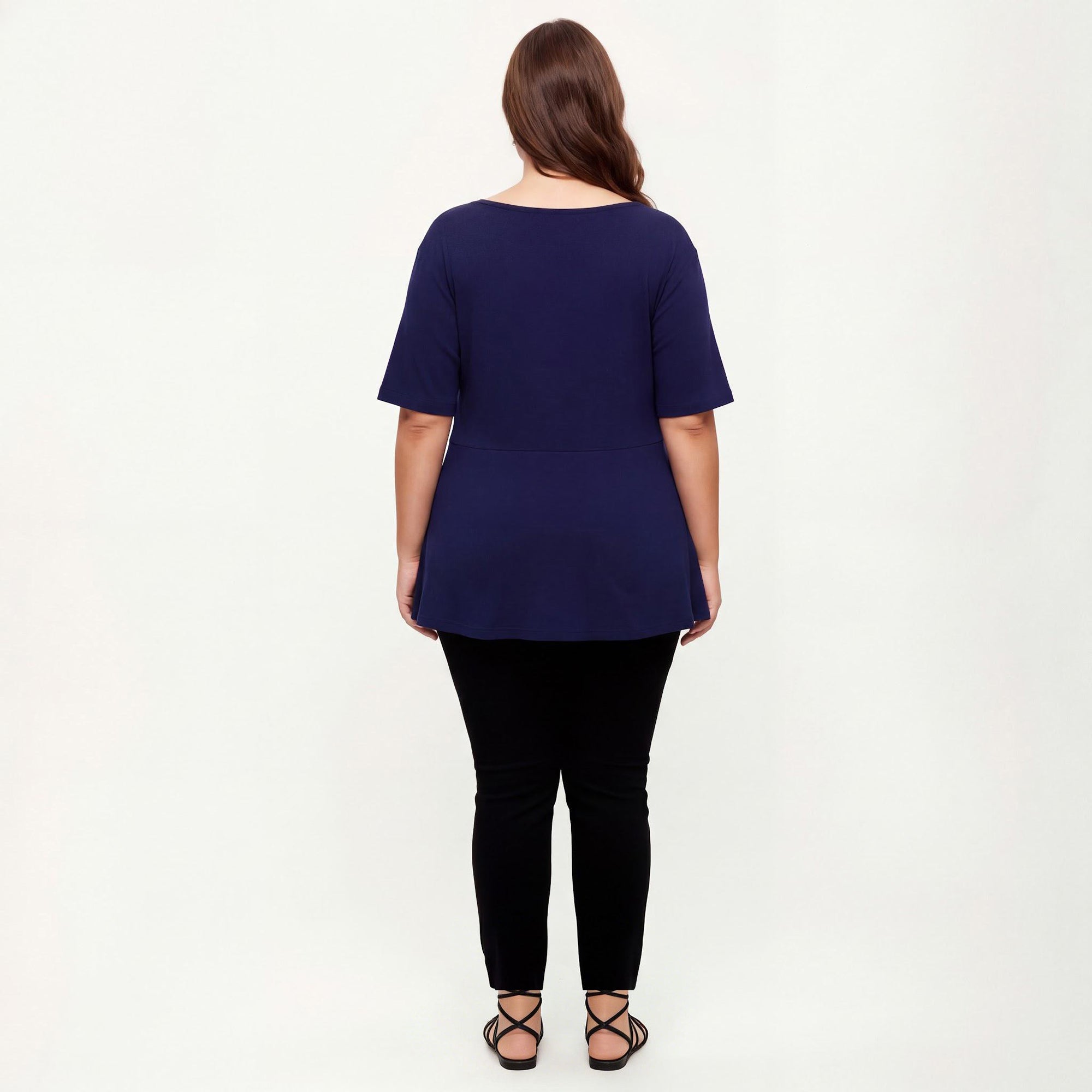 Anna-Kaci Women's Plus Size Short Sleeve Scoop Neck Top with Waist Tie Detail Flowy Peplum Hem Relaxed Shirt