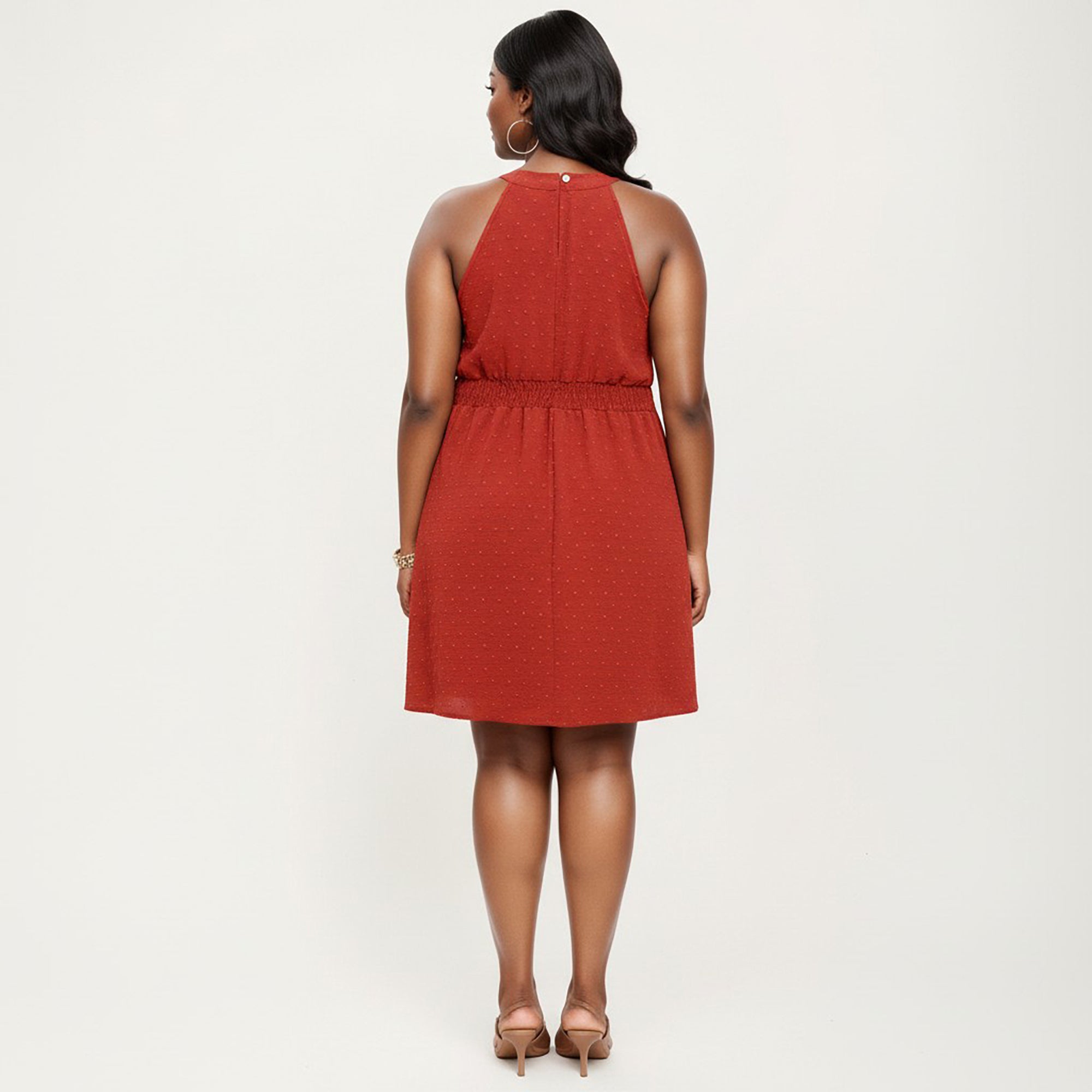 Anna-Kaci Women's Plus Size Sleeveless Halter Neck Dress with Textured Fabric High Neck A-Line Silhouette