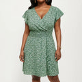 Anna-Kaci Women's Plus Size Short Sleeve V Neck Dress with Smocked Waist Floral Print Flowy A Line Silhouette