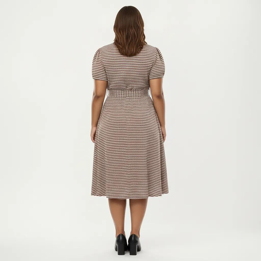 Anna-Kaci Women's Plus Size Short Sleeve Square Neck Dress with Waist Tie Detail Flowy A Line Midi Silhouette