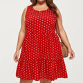 Anna-Kaci Women's Plus Size Sleeveless Scoop Neck Dress with Polka Dot Print Tiered Skirt Flowy Silhouette