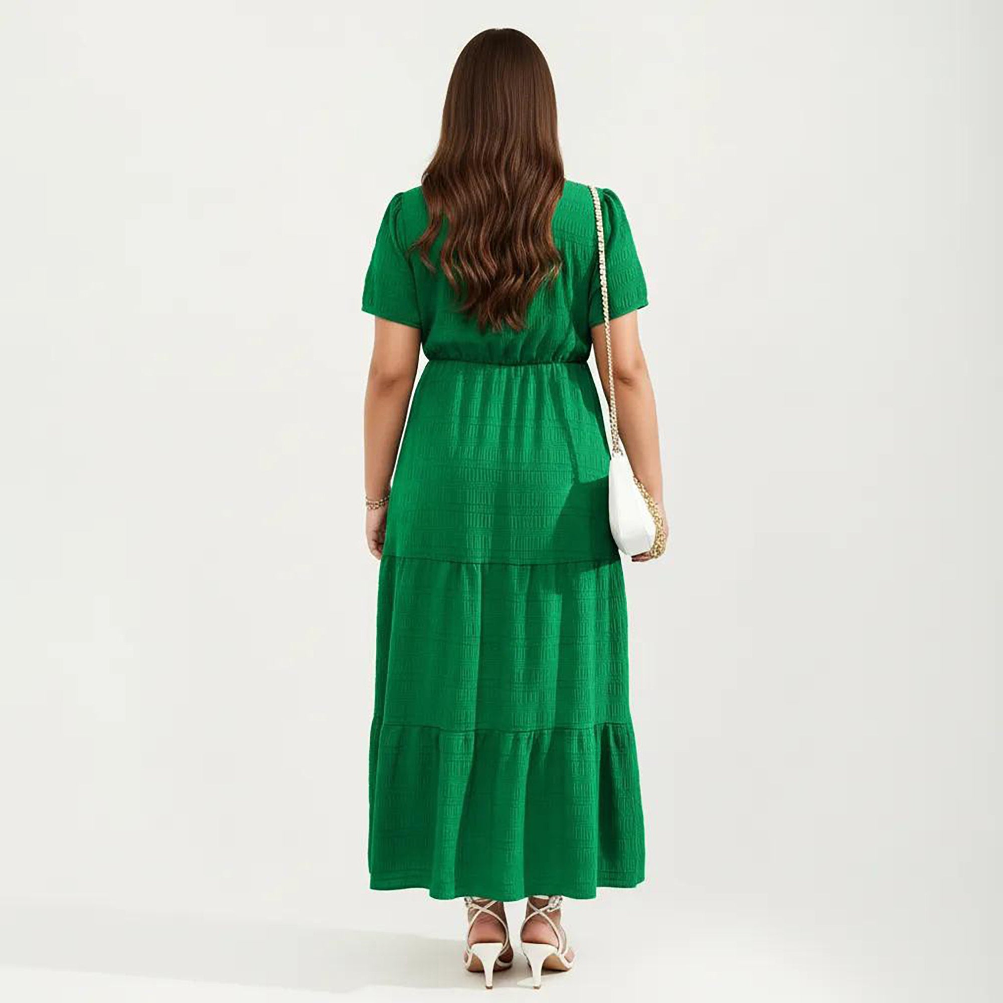 Anna-Kaci Women's Plus Size Short Sleeve Square Neck Maxi Dress with Tiered Skirt Flowy A Line Silhouette