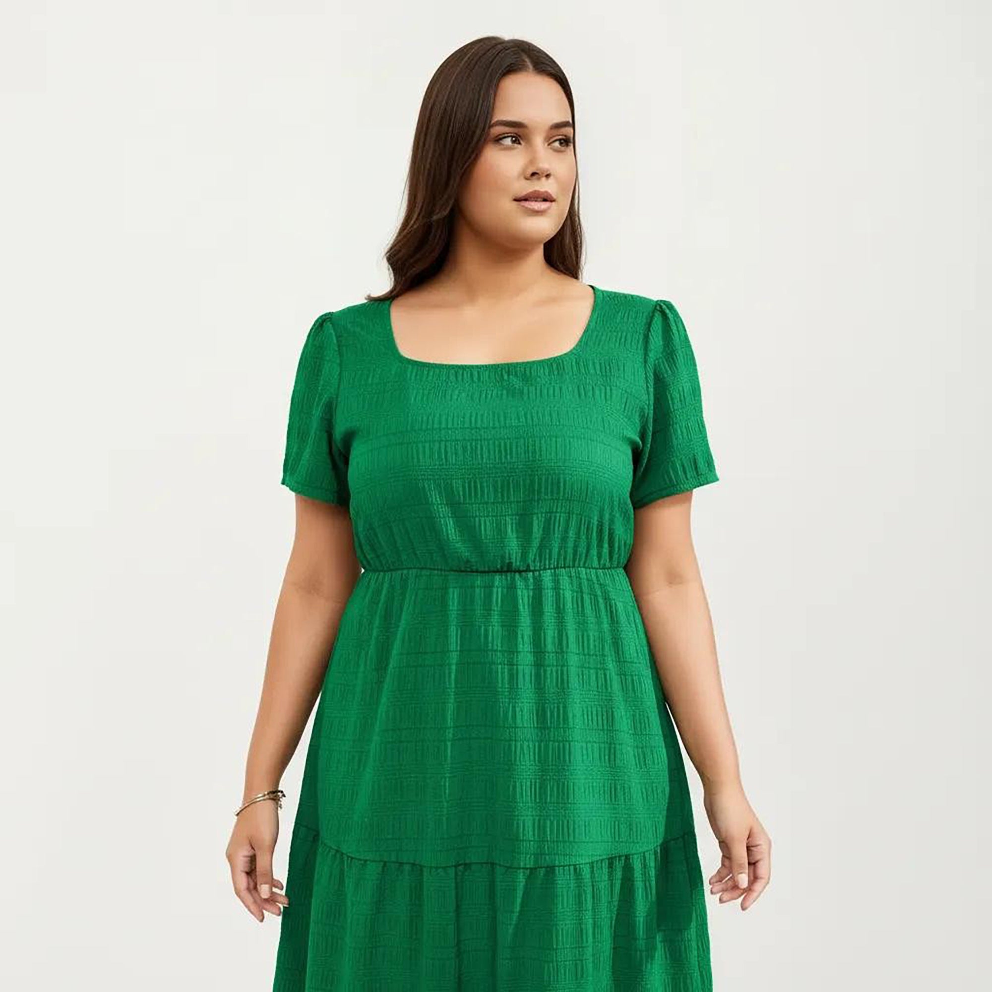 Anna-Kaci Women's Plus Size Short Sleeve Square Neck Maxi Dress with Tiered Skirt Flowy A Line Silhouette