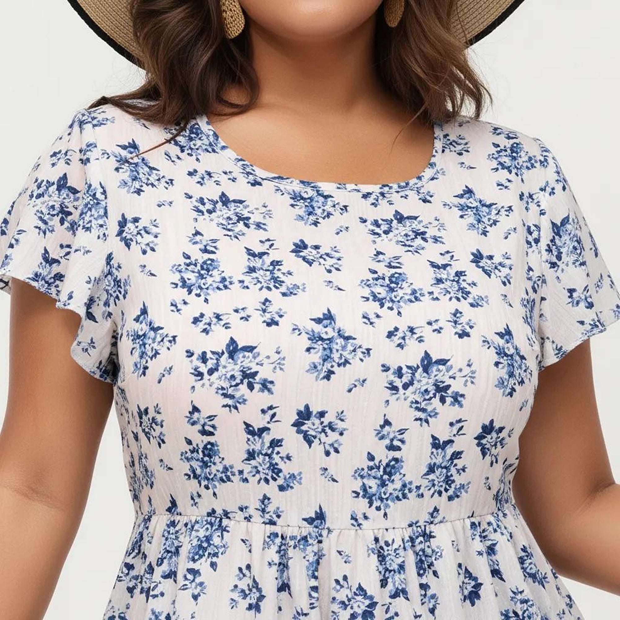 Anna-Kaci Women's Plus Size Short Sleeve Round Neck Floral Print Dress with Tiered Skirt Flowy Silhouette