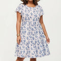 Anna-Kaci Women's Plus Size Short Sleeve Round Neck Floral Print Dress with Tiered Skirt Flowy Silhouette