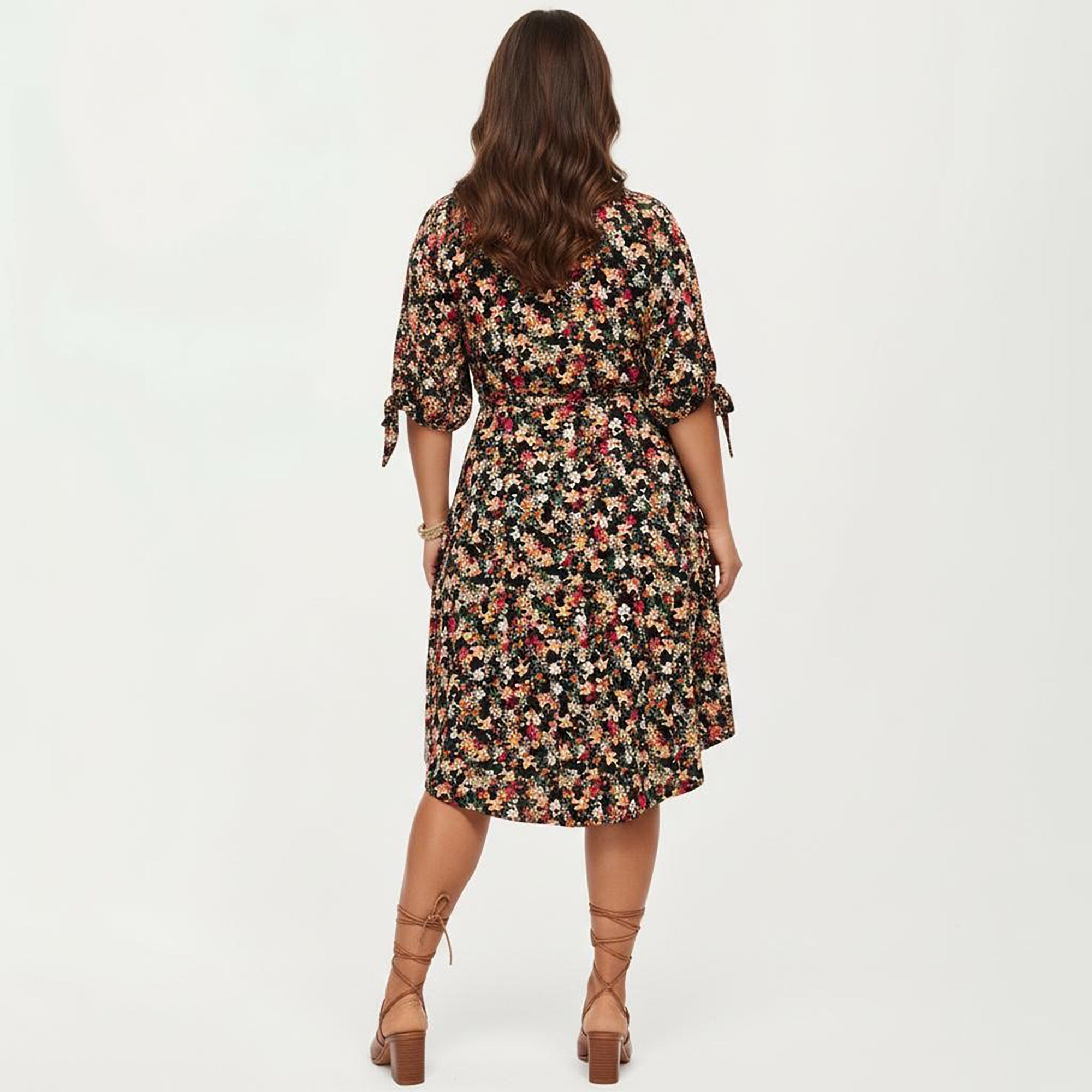 Anna-Kaci Women's Plus Size Short Sleeve V Neck Floral Wrap Dress with Adjustable Waist Tie Midi Length