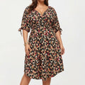 Anna-Kaci Women's Plus Size Short Sleeve V Neck Floral Wrap Dress with Adjustable Waist Tie Midi Length